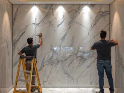 UV marble sheet installation