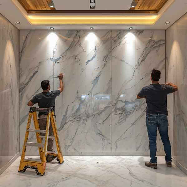 UV marble sheet installation